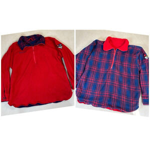 Vintage Columbia REVERSIBLE Pullover- Heavy Made In USA Quarter Zip Red Large